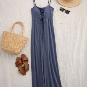 SOMA weekend Gray Sleeveless Soft Cotton Maxi Dress. Built In Bra, Pockets. Sz S